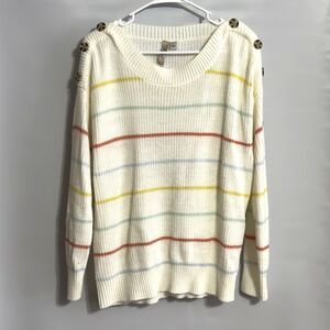 Misia White Striped Sweater w/ Shoulder Buttons Size‎ L
